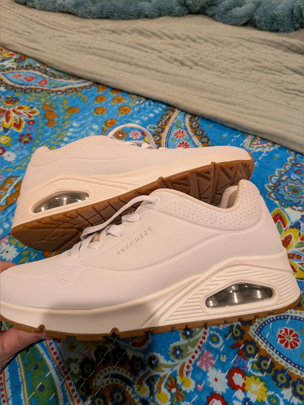 Skechers White Memory Foam Wide Fit Sneakers - 9